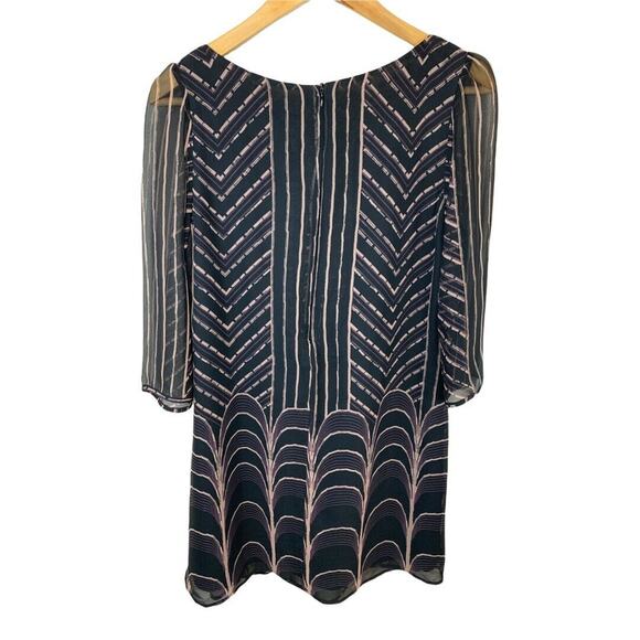 ANTHROPOLOGIE Tt Collection Dress Black Geometric Medium Shift Lined Y2K - Picture 2 of 8